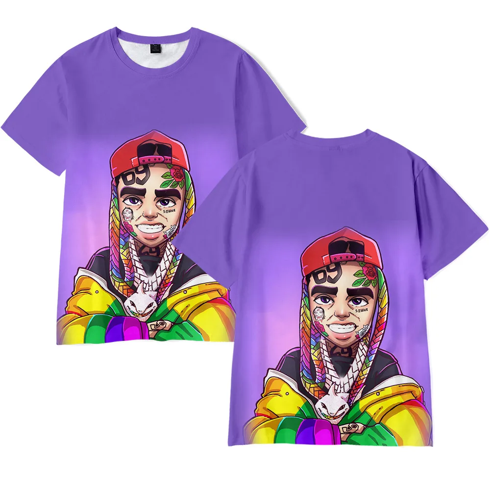 

Hot Sale Rapper Tekashi 69 6ix9ine Gooba Rainbow 3D Short Sleeve T Shirt Men Women Summer Street Hip Hop T-shirt Purple Tees