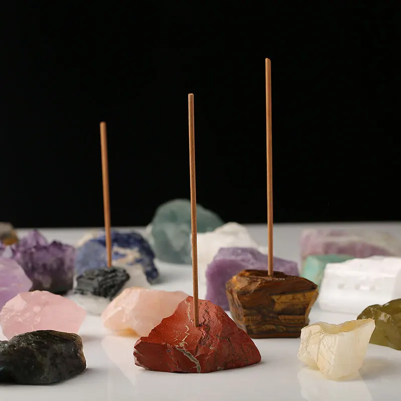 

Natural Crystal Raw Stone Stick Incense Burner for Buddha Incense Insert Base Holder Home Decoration Irregular Stone