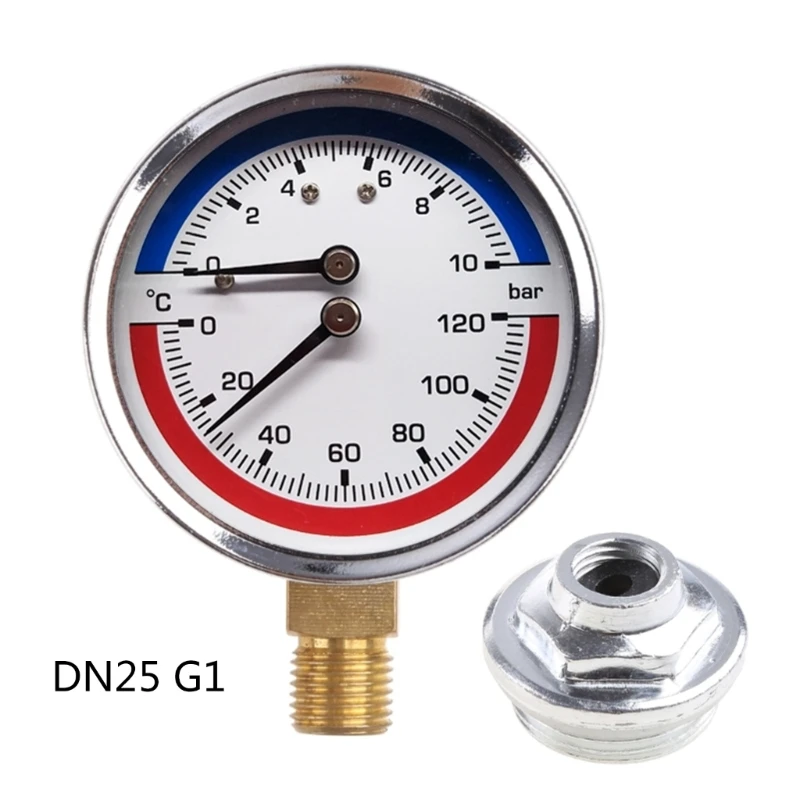

Compact Thermo-manometer Boiler Temperature Pressure Gauge Mearsuring 0-10 Bar 0-120 ℃ Suitable for Floor Heating System