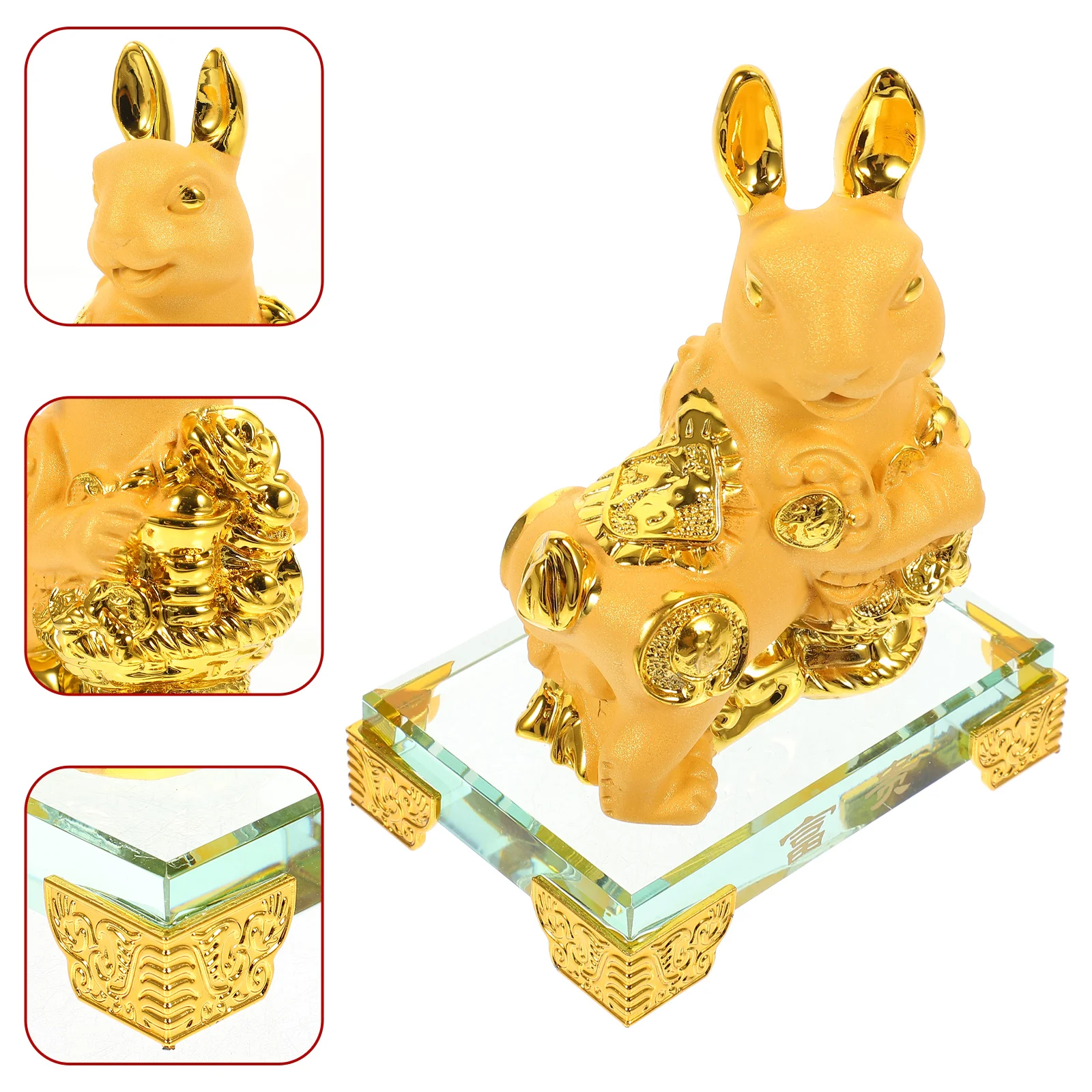 

Rabbit Bunny Statue Figurine Figurines Year Decor Zodiac Ornament Chinese New Sculpture Shui Feng Prosperity Lucky Giftwealth