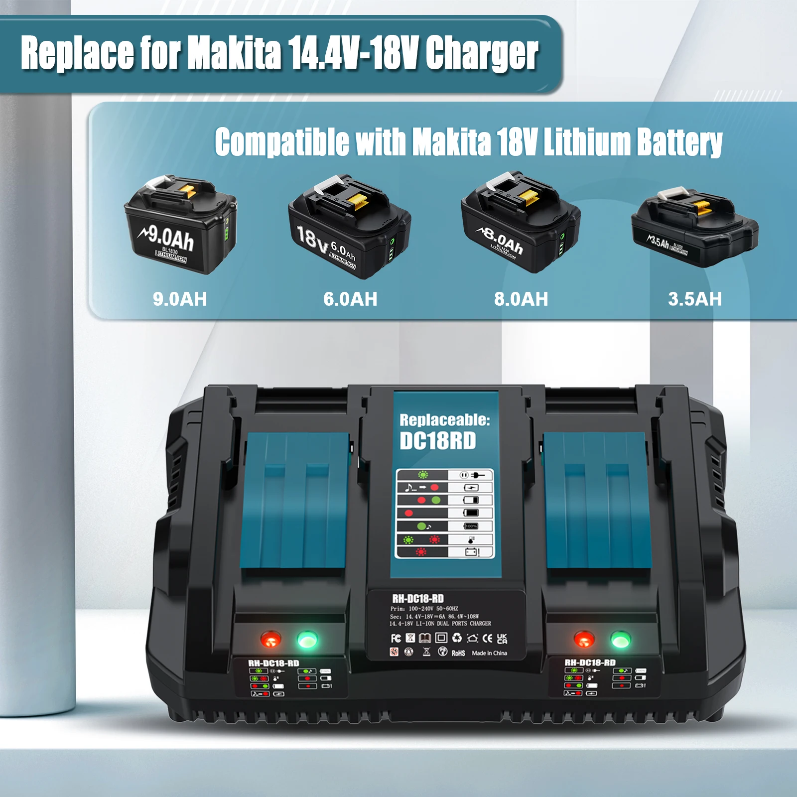 

3A 6A 9A For Makita Battery Charger 14.4V 18V BL1860 BL1415 BL1430 BL1830 BL1840 BL1850 BL1845 DC18RA DC18RC DC18RD BL1880 BL189