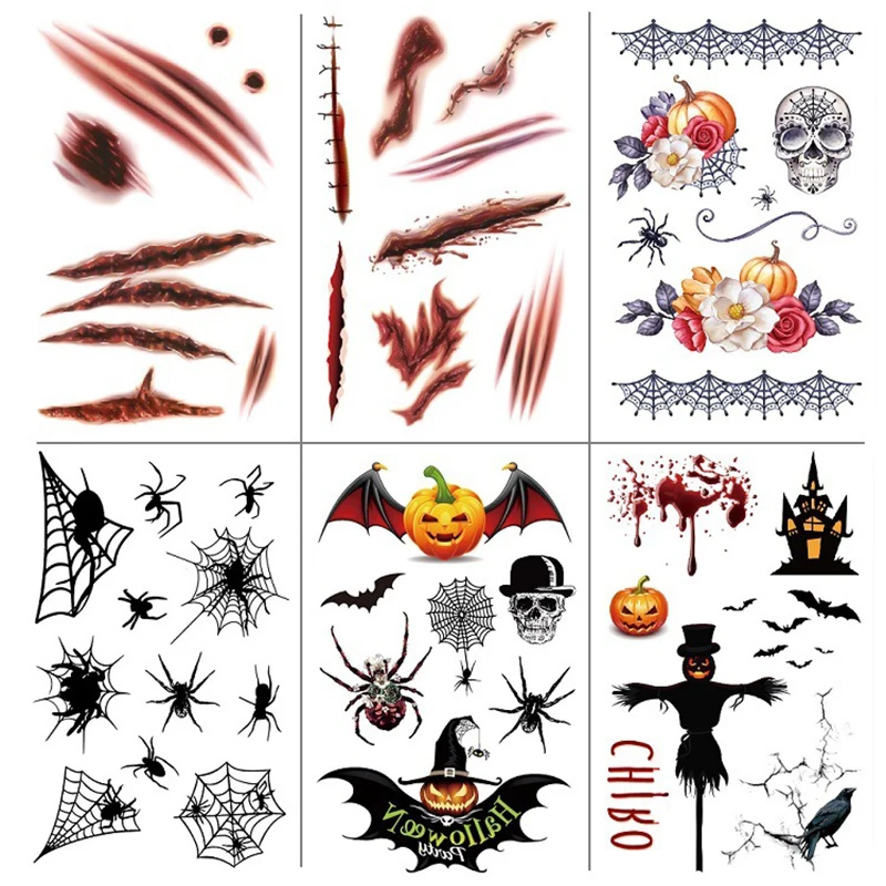 

Sdotter Halloween Temporary Tattoos For Kids Boys Girls Women Men Small Ghost Vampire Bat Pumpkin Spider Temp Transfer Tatoos De