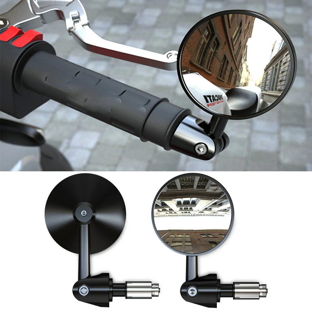 

1 Pair Motorcycle Rearview Handle Bar End Mirrors Moto Accessories 16-18mm Universal Motorbike Handlebar Round Convex Mirror