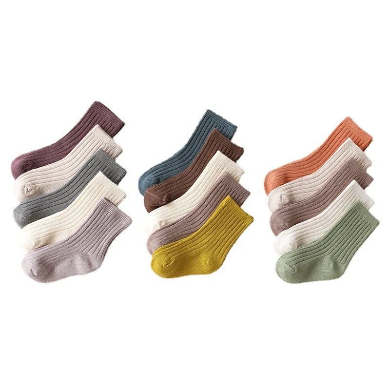 Kids Baby Socks 5 Pairs Colorful Calf Socks for Baby Boys Girls Cotton Rib Jacquard Over-the-calf Newborn Socks for 0-8 Years