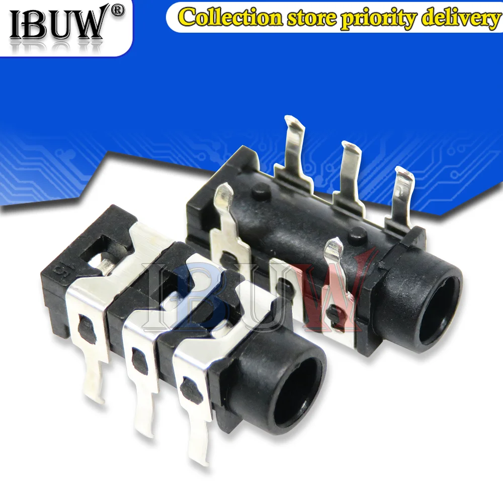 

10 шт./лот PJ-313D PJ313 SMD 6Pin SMT 3,5 мм Женский аудиоразъем стерео черный и зеленый разъем для наушников