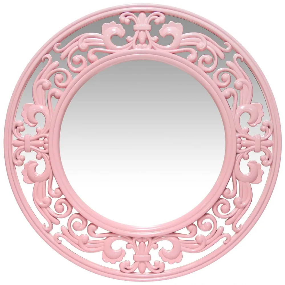 

Розовое круговое зеркальное настенное зеркало 23,5 дюйма, стандартный механизм Подвески с радужной рамой, розовая декоративная рамка