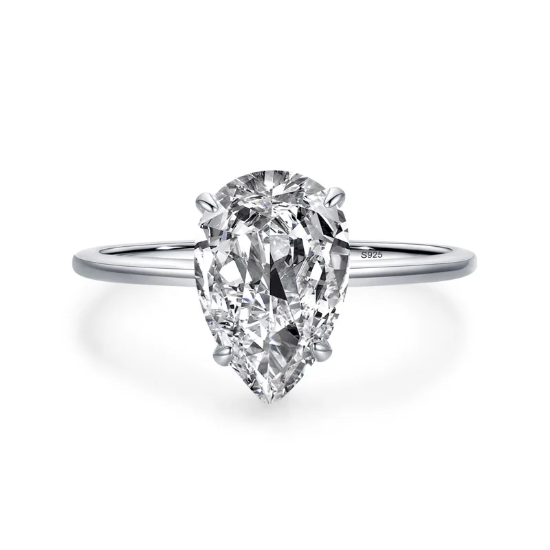 

S925 Sterling Silver Ring Women's Cross-border Luxury Premium Drop-shaped 3-carat Diamond Wedding Ring Ring