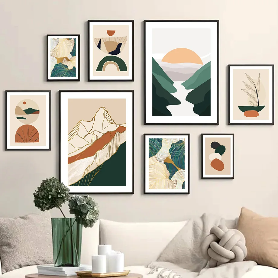 

Abstract Sun Leaves Geometric Landscape Wall Art Canvas Painting Nordic Posters And Prints Wall Pictures For Living Room Decor
