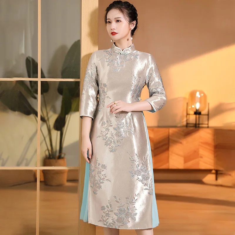 

Новый год 2023, высококачественное жаккардовое платье Ow Zai Ao Dai Qipao