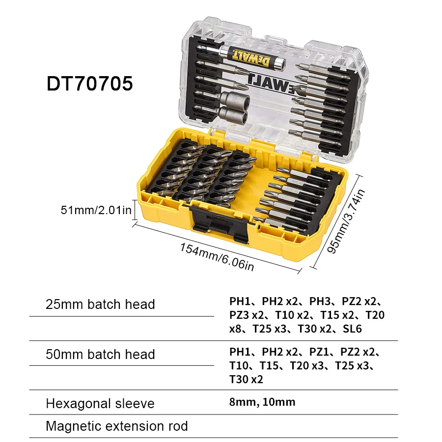 

Dewalt 40-компонентный набор ударных отверток с прочным футляром подходит для сверл TStak Caddy, набор бит, аксессуары DT70705