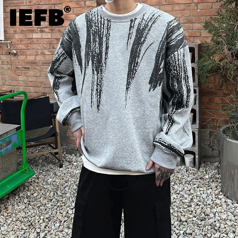 

IEFB Tiedyed Sweater Men Spring Autumn Design American Round Neck Loose 2023 Color Contrast Casual Korean Fashion 9A7591