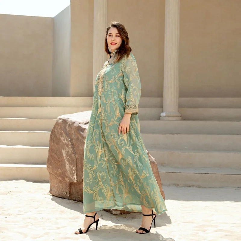 

Ramadan Eid Abaya Dress For Women Modest Muslim Gold Thread Embroidery Jalabiya Moroccan Caftan Dubai Arabic Ethnic Robe 2022