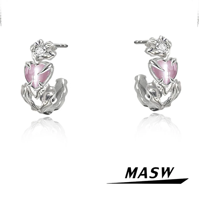 

MASW Original Design Pink Heart Earrings Senior Sense Sweet Jewelry High Quality Copper Metal Stud Earrings For Women Girl Gift