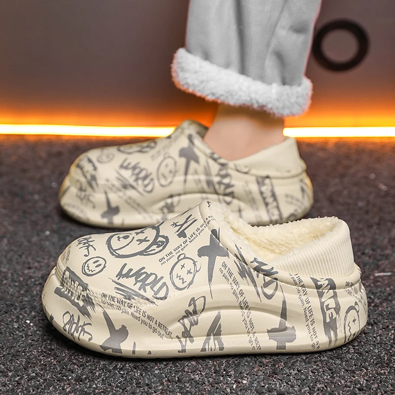 Теплые хлопковые тапочки с принтом