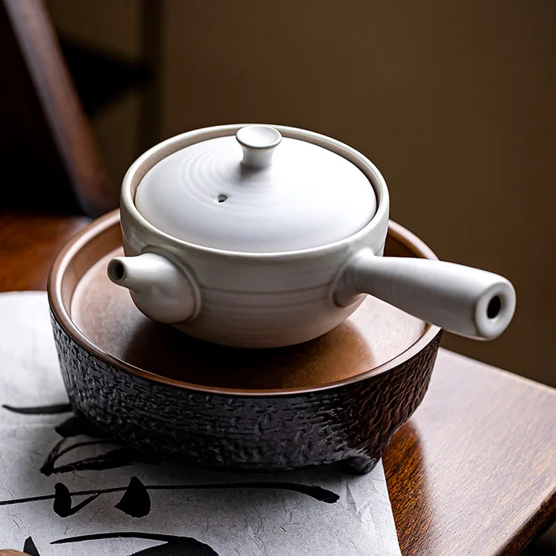 

Antique Moon White Side Handle Pot Handmade Ceramic Single Pot Filtering Pot Kung Fu Tea Set Teapot Tea Infuser Tea Kettle