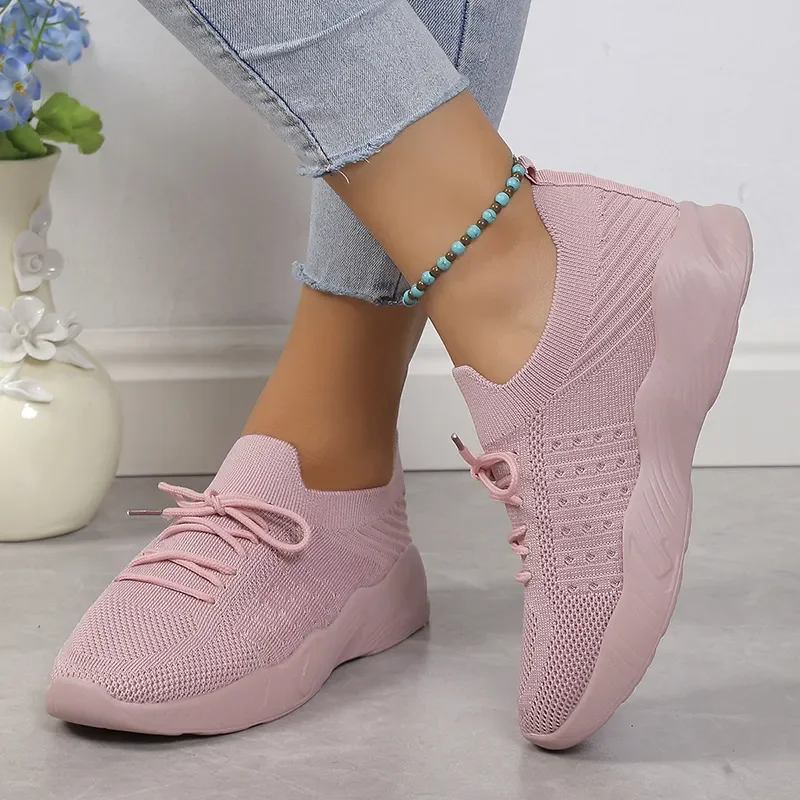 

Autumn Casual Flats Zapatillas Mujer Women's Knitted Breathable Sneakers Lightweight Non Slip Sports Tennis Shoes for Women