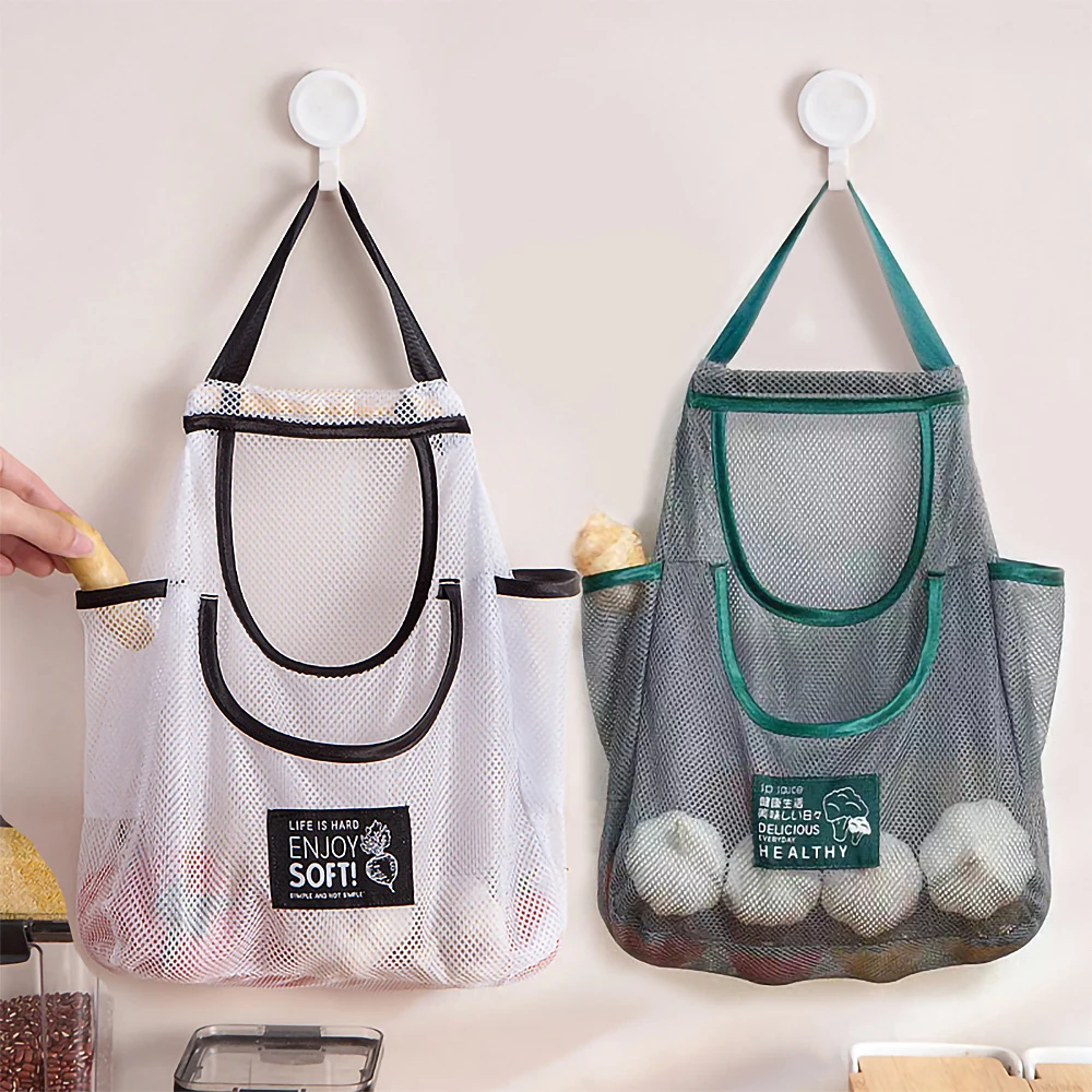 Reusable Kitchen Hanging Mesh Bag Fruit and Vegetable Storage Net Bag for Ginger Garlic Potatoes Onions Cosmetics Storage Bag