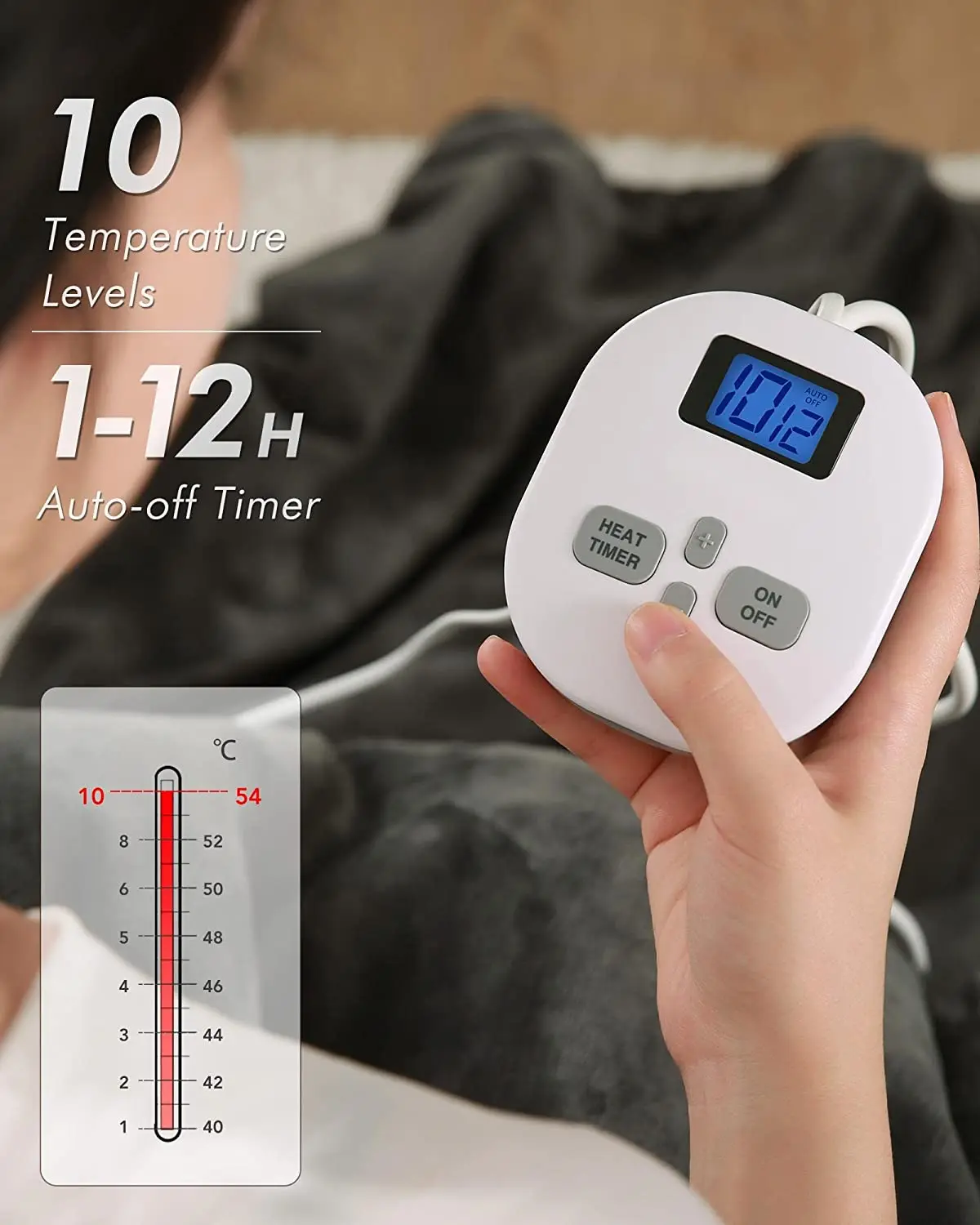 

Электрический нагреватель для одеяла линяет очень теплую ткань 150x200 см с быстрым нагревом одеяла с контроллером, 10 настройками тепла и врем...