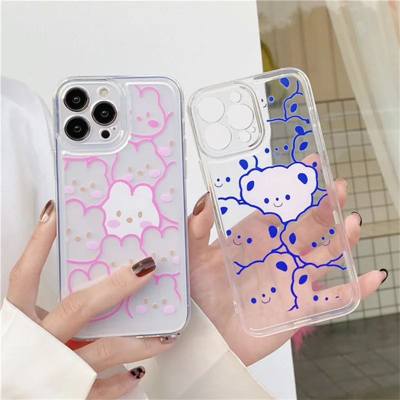 

Transparent Cartoon Bear Phone Case Anti-fall Protective Shell Back Cover For iPhone 13 12 MiNi 11 Pro Max XSMAX XR X 8 7 6 Plus