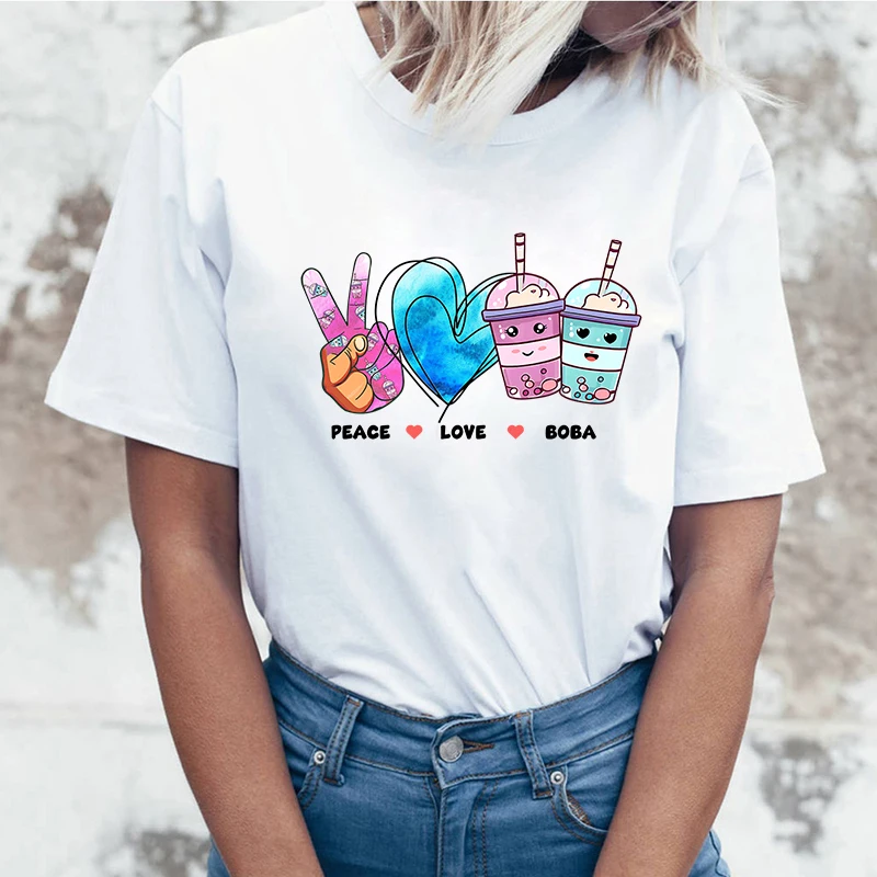 Новинка футболка с принтом Peace Love Boba женские топы коротким рукавом футболки