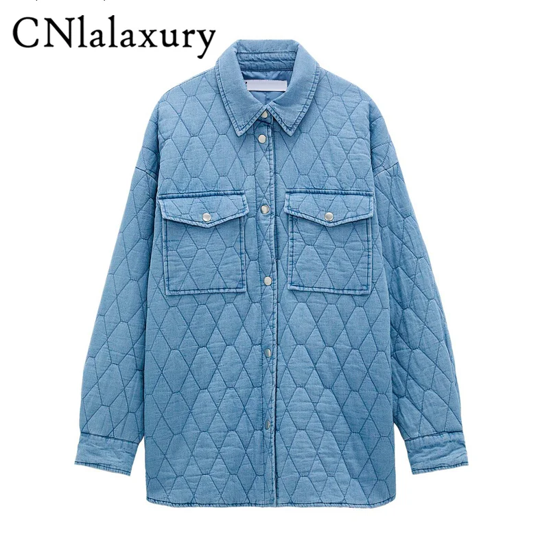 

2021 Spring Autumn Women Oversize Vintage Blue Denim Parka Coat Casual Pockets Warm Loose Cotton Jacket Outwear Female Jaqueta