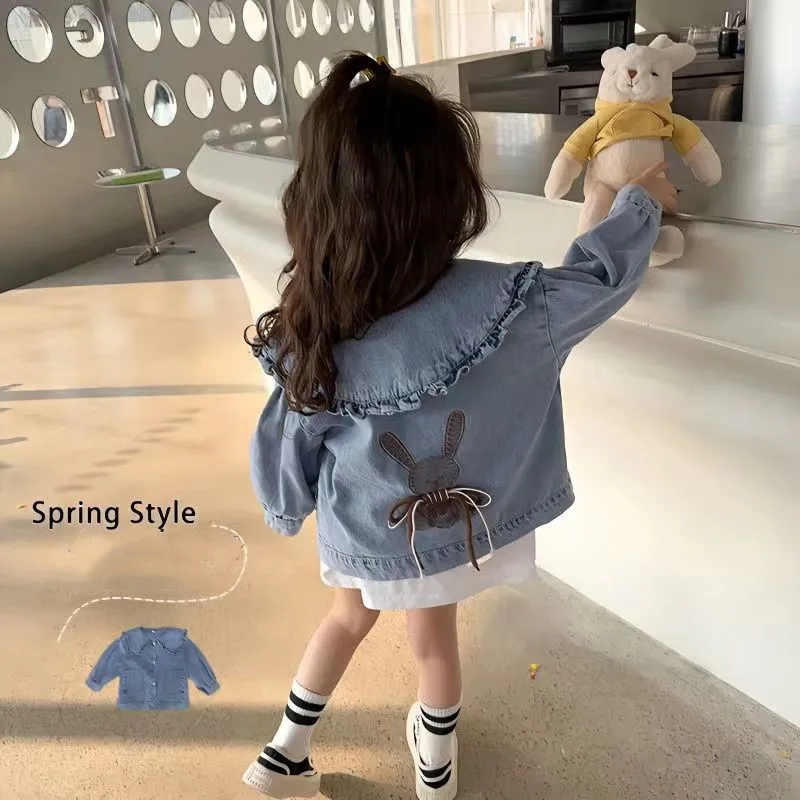 

Детская джинсовая куртка для девочек, коллекция 2023 года, весенняя одежда для девочек, новинка, детская модная сетчатая повседневная кофта для девочек на весну и осень