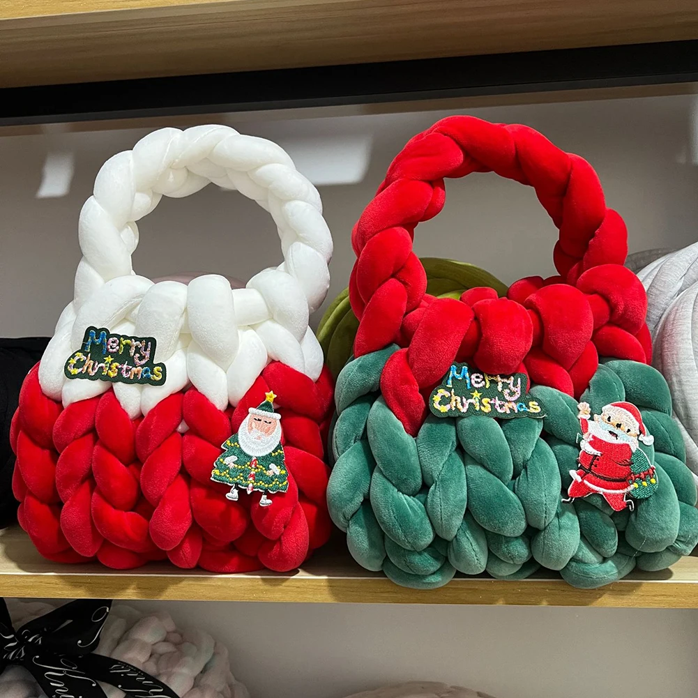 

Christmas Santa Bag for Women Handbag Woven Bag Knitted Shoulder Bag Chunky Knit Bag Crochet Top Handle Bag Lady Shopper Gifts