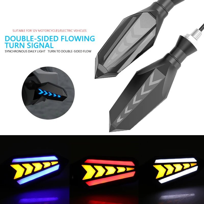 

2pcs Motorcycle Double Side Flowing Turn Signals LED Turn Signal Light 12V Flashing Blinker Universal M10 Bolt IPX6 Accessories