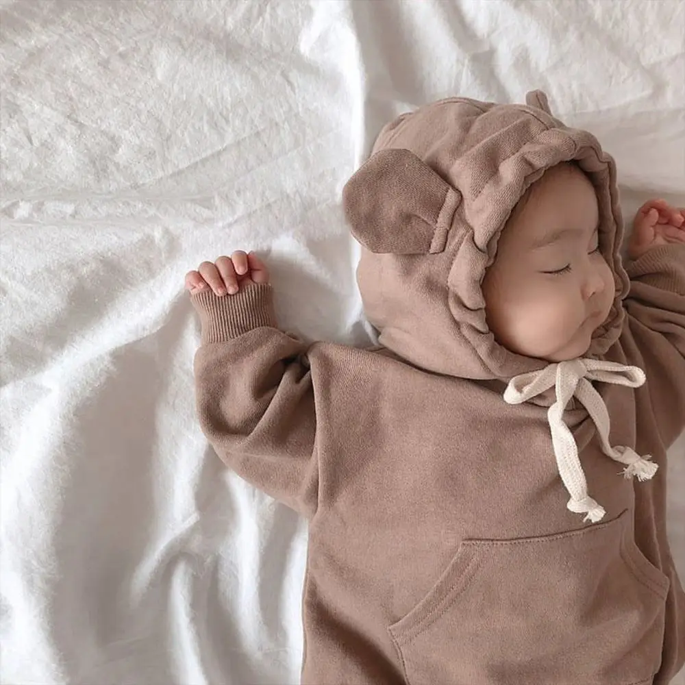 Baby Suit Autumn And Winter Cute Hooded Newborn Bodysuit Baby cotton Warm Long Pants Two-piece Set Drop shipping