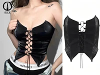 black satin bandage coquette crop top women tube tops off shoulder sexy hollow out bodycon patchwork summer clothes y2k corsets