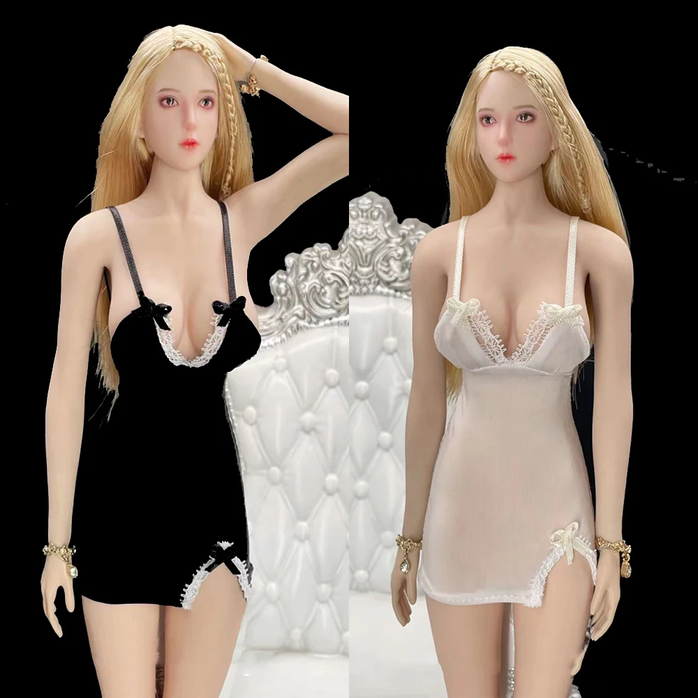 

Женская пикантная Пижама-платье на бретельках с низким вырезом, модель с узким эластичным разрезом и короткой юбкой для 12-дюймовых экшн-фиг...