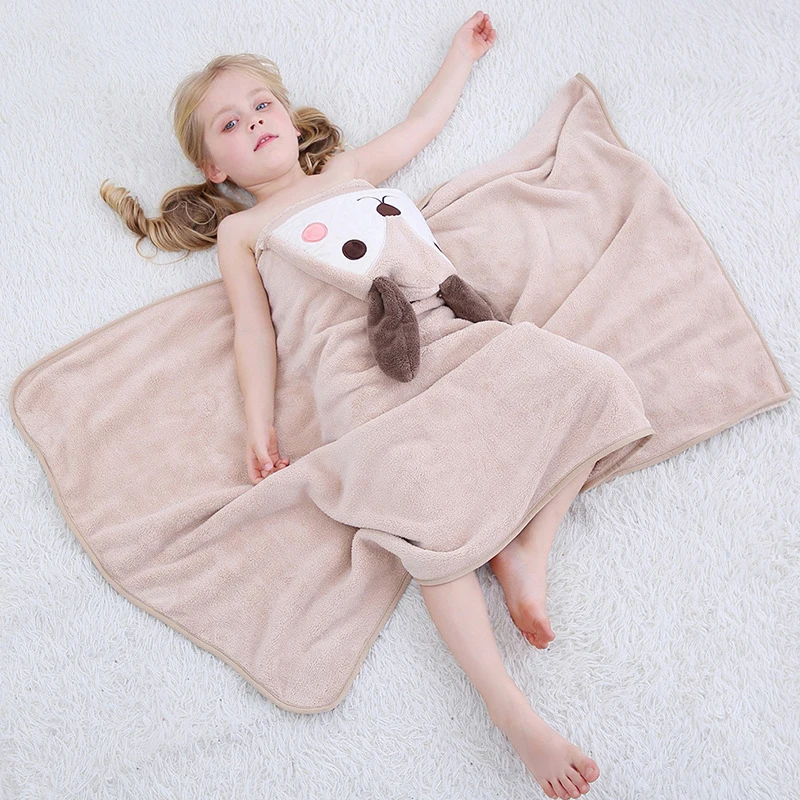 New Polyester Brocade Coral Fleece Bathrobe Children's Soft Absorbent Beach Towel Baby Blanket Bath Towel Swimming Bath Towel