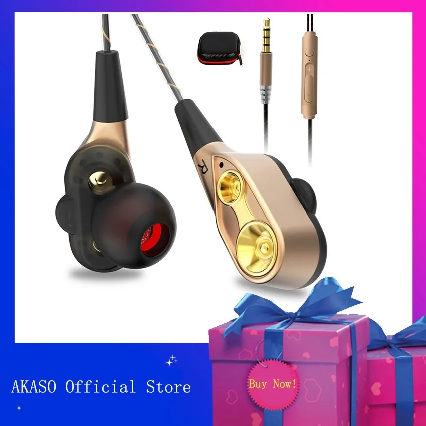 

Новые проводные наушники AKASO LP02, стерео наушники-вкладыши с двойным приводом и высоким басом 3,5 мм