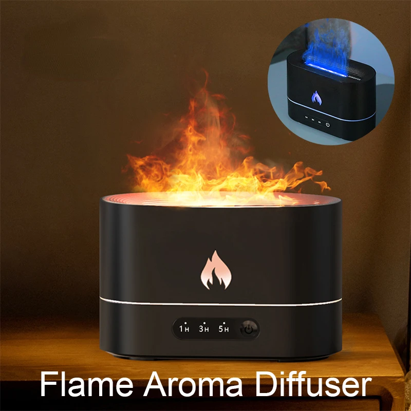 

250ml Flame Humidifier Essentials 1/3/5H Aromatherapy USB Smart Timing LED Electric Aroma Diffuser Simulation Fire Night Lamp