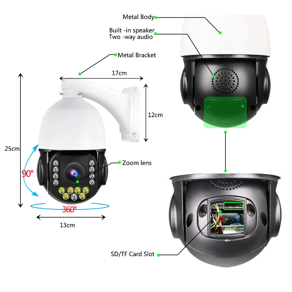 RU 4K 8MP Sony415 Security Vedio POE 48V 5MP 30X Автоматический зум 360 ° PTZ купольный двусторонний