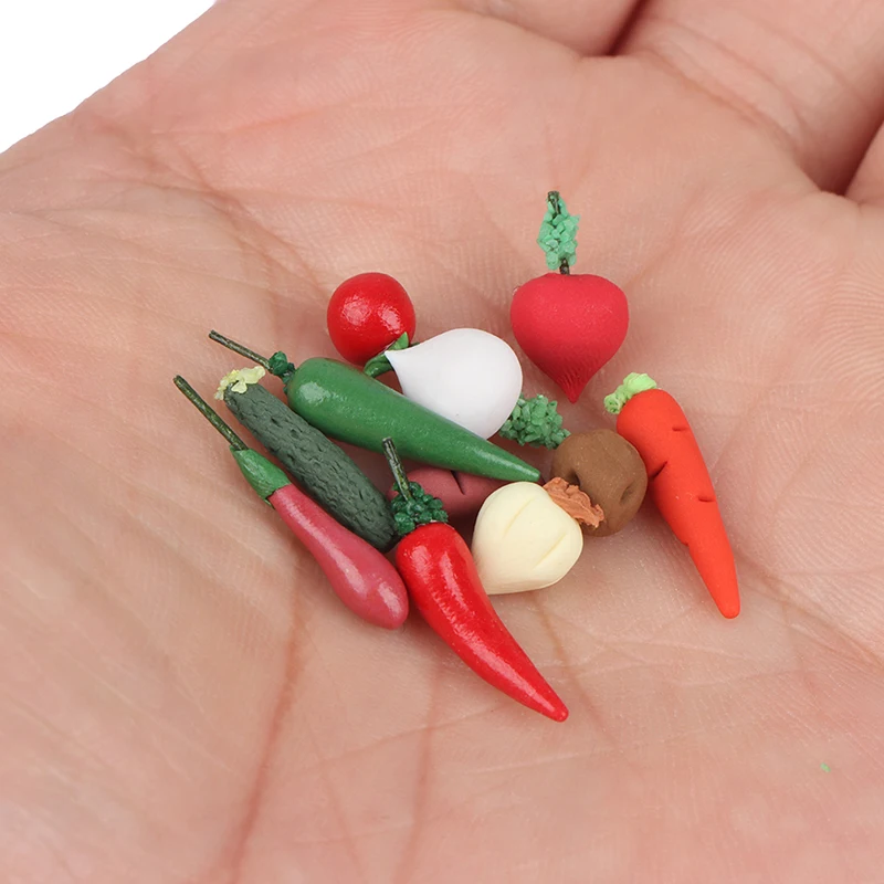 10Pcs 1/12 Miniature Vegetable Mini Carrot Radish Pepper Simulation Vegetable Dollhouse Food Doll House Accessories Ornaments