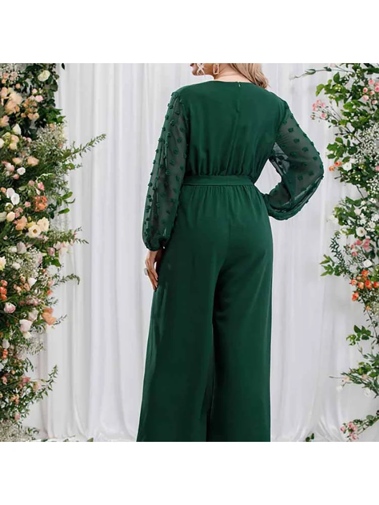 Sexy bowknot celebrity lace up straight tube loose high waist solid color plus size jumpsuits