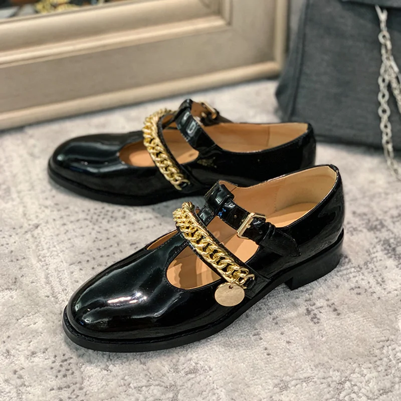 Metal Chain Loafers Pumps Mary Jane Shoes For Women Zapatos Mujer Primavera Veran Escarpins Heel Chaussure Femme Zapato De Tacón