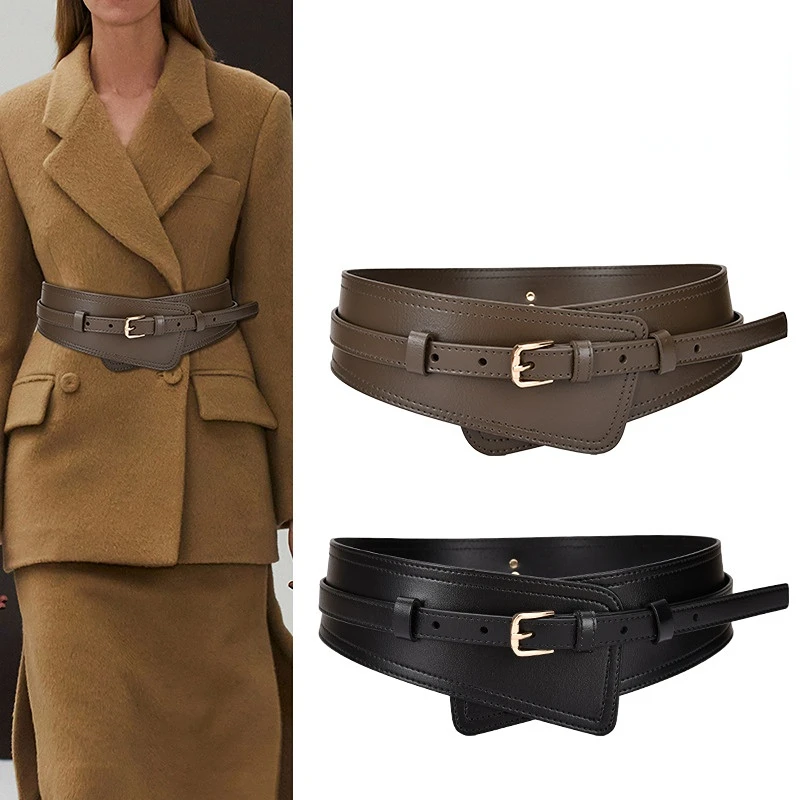 New Women's Belts Decorative Fashion Waistband with Coat Waist Pin Buckle Genuine Cowhide Leather Wide Belt Waistband Wholesale
