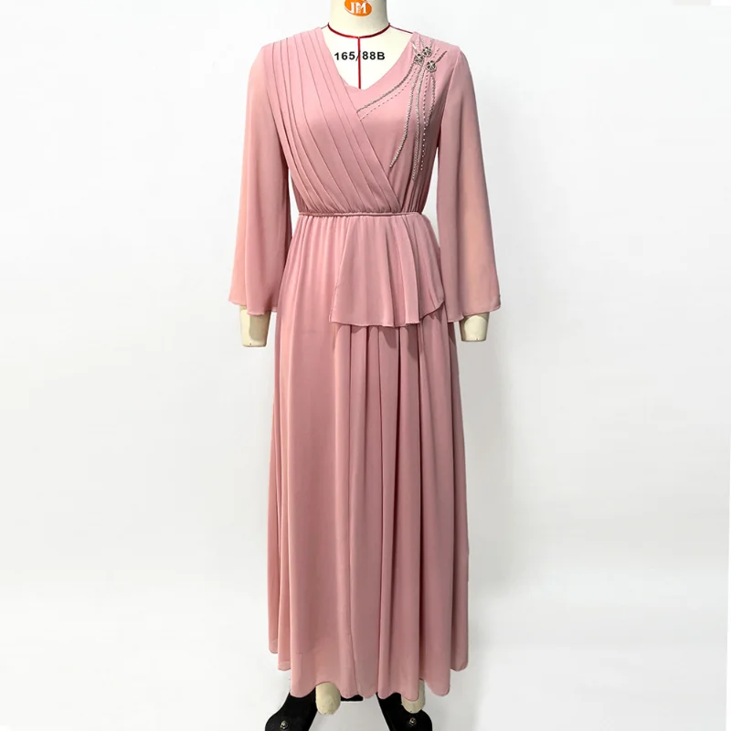 Eid Dress For Women Elegant Pleated Evening Party Bridesmaid Long Dresses Ladies Summer 2023 Luxury Rhinestone Chic Satin Robe