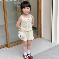 spanish baby girl knited set clothes summer 2022 new children knit clothing outfit vintage girls kids vest shorts cardigan suit