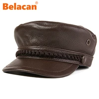 100 high quality genuine leather fashion cap for men unisex military hat winter outdoor casual women sheepskin leather army cap
