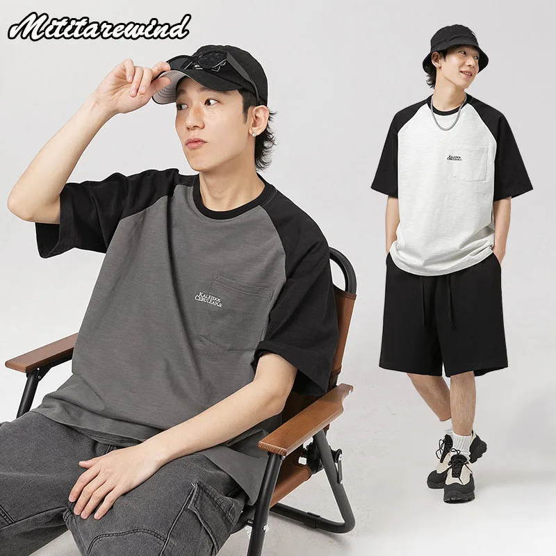 

Футболка мужская универсальная из бамбукового хлопка, простой стиль, с карманами, с вышивкой, модная Бриллиантовая контрастная расцветка, лето