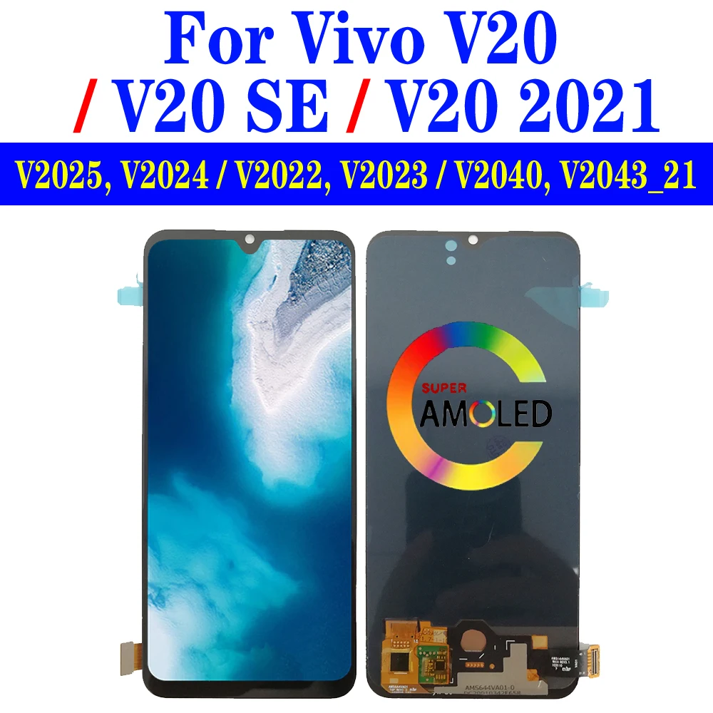 Дисплей для Vivo V20 SE V2022 V2023, ЖК-дисплей V20 V2025 V2024, экран V20 2021 V2040 V2043 _ 21, сменный сенсорный ЖК-дисплей с цифровым преобразователем в сборе