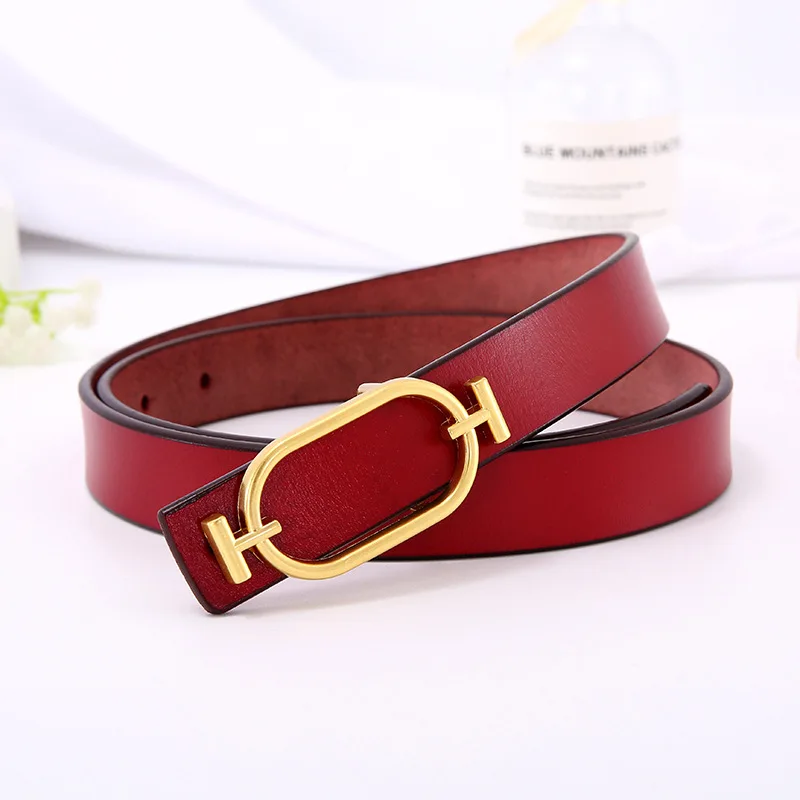 

New Leather Belt Women's Candy Board Buckle Thin Belt Versatile Casual Pants Jeans Decoration Luxury Designer Brand Belt