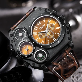 Oulm Top Brand Luxury Big Szie Watch For Men Man Two Time Zone Wristwatch Male Quartz Clock Men's Sport Leather Strap Watches Other Image