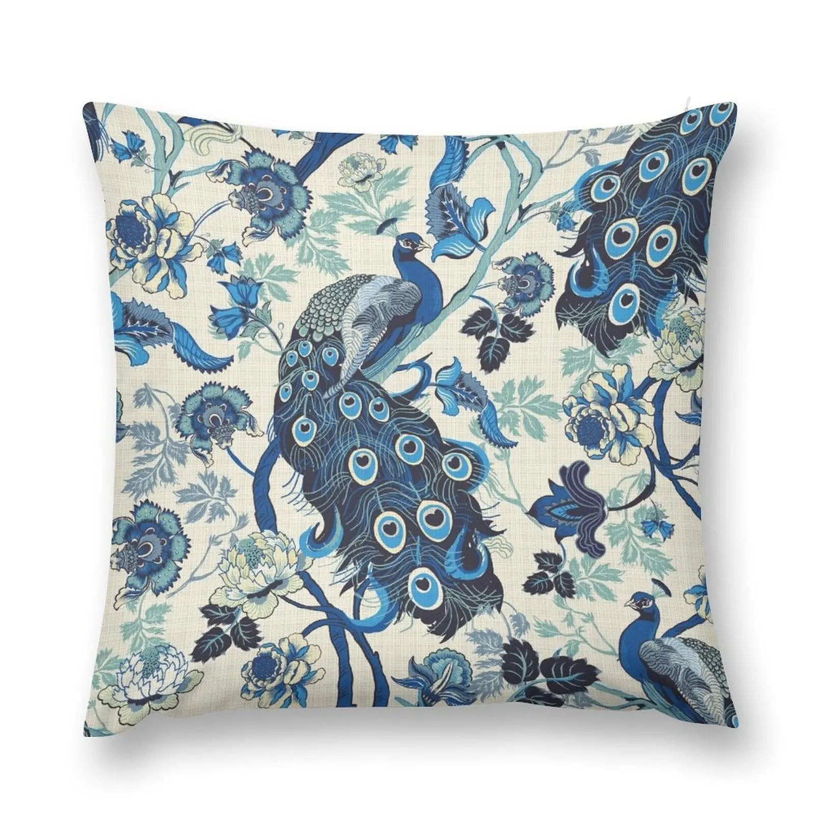 Китайская синяя Павлин льняная Подушка винтажная декоративная подушка