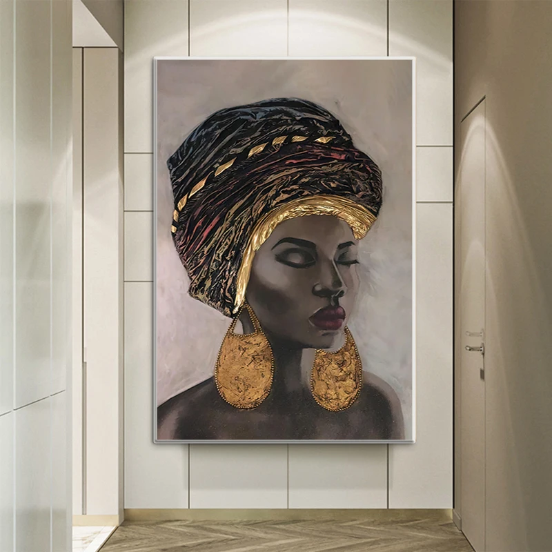 

National Style Canvas Painting African Black Woman Abstract Portrait Posters and Prints Wall Art Pictures Home Decor No Frame