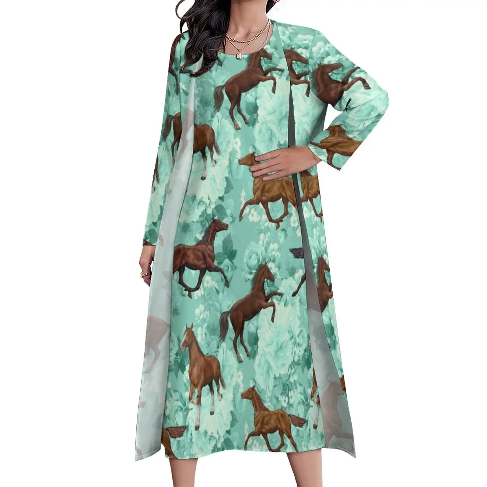 

Платье-Макси женское с принтом Бегущих Лошадей и цветов