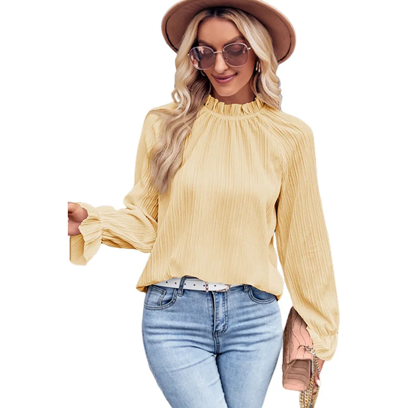 

Temperament elegant blouse solid color chiffon shirt autumn loose long sleeve women tops